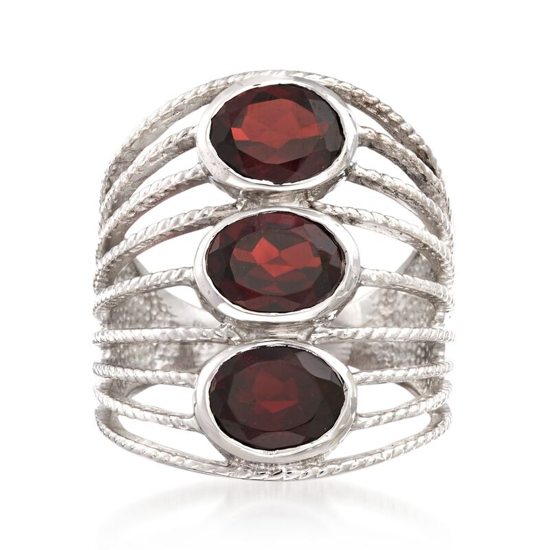 4.60 ct. t.w. Garnet Multi-Row Ring in Sterling Silver image number 0