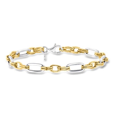 Italian Sterling Silver and 18kt Gold Over Sterling Alternating Cable and Paper Clip Link Bracelet