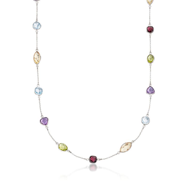 14.82 ct. t.w. Multi-Stone Station Necklace in Sterling Silver image number 0