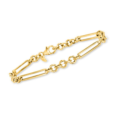 Italian 14kt Yellow Gold Alternating Cable-Link Bracelet