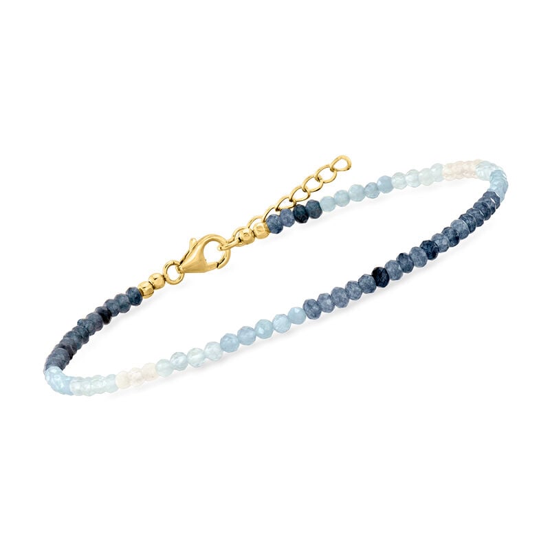 Moonstone, 7.00 ct. t.w. Aquamarine and 7.00 ct. t.w. Blue Quartz Bead Anklet with 18kt Gold Over Sterling. 9" image number 2