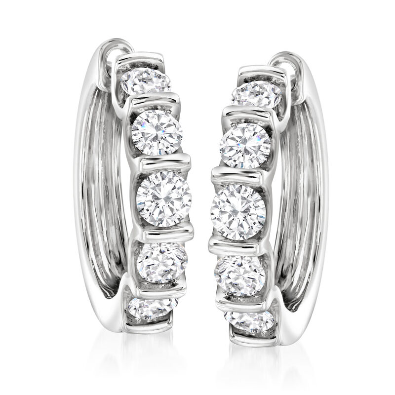 2.00 ct. t.w. Diamond Hoop Earrings in 14kt White Gold. 3/4&quot; image number 2