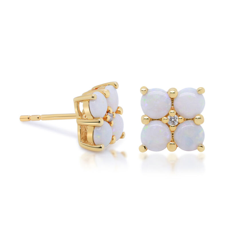 Australian Opal Earrings with Diamond Accents in 14kt Yellow Gold image number 1