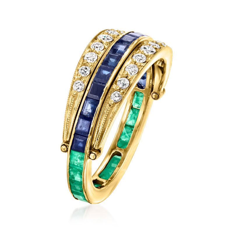 C. 1970 Vintage 1.20 ct. t.w. Sapphire and .85 ct. t.w. Emerald Flip Ring with .50 ct. t.w. Diamonds in 18kt Yellow Gold image number 2
