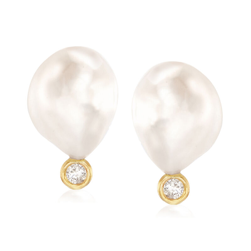 Cultured Baroque Pearl and .10 ct. t.w. Diamond Earrings in 14kt Yellow Gold image number 0