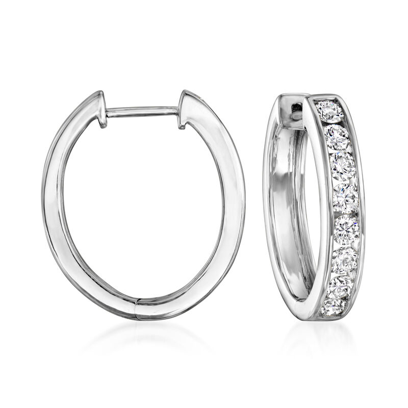 1.00 ct. t.w. Channel-Set Lab-Grown Diamond Hoop Earrings in 14kt White Gold. 3/4&quot; image number 0