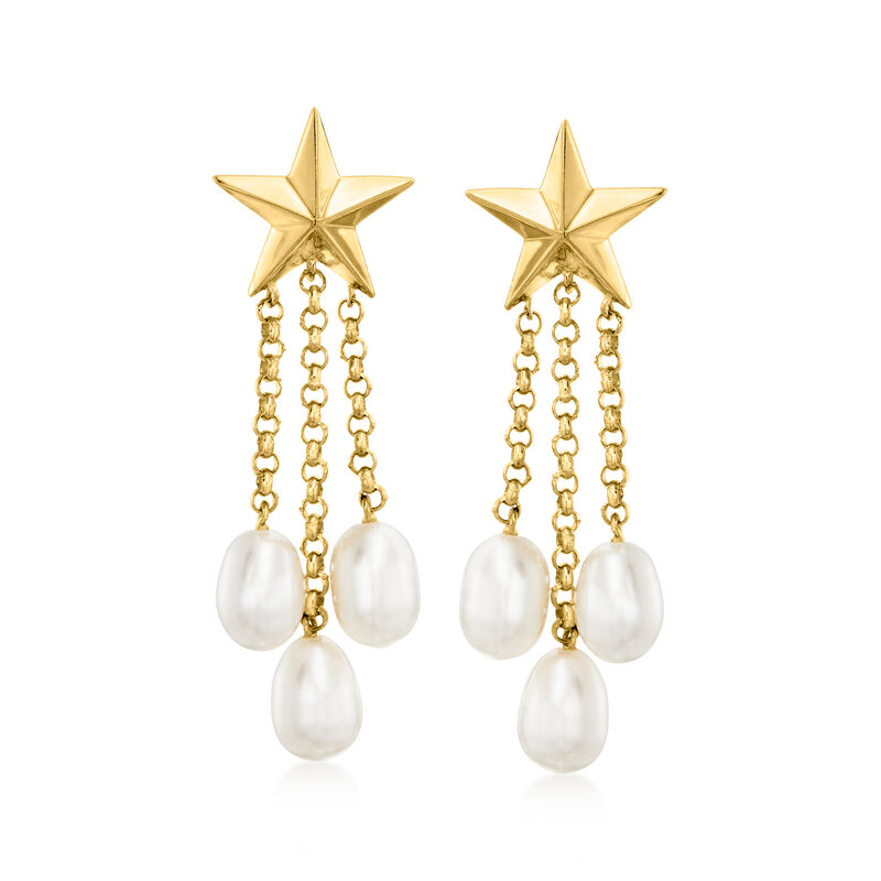 4-4.5mm Cultured Pearl Star Drop Earrings in 18kt Gold Over Sterling  image number 0
