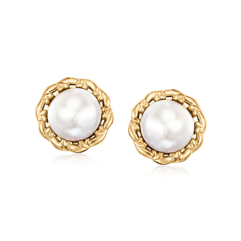 C. 1990 Vintage 13.5mm Cultured Pearl Earrings in 14kt Yellow Gold  image number 0