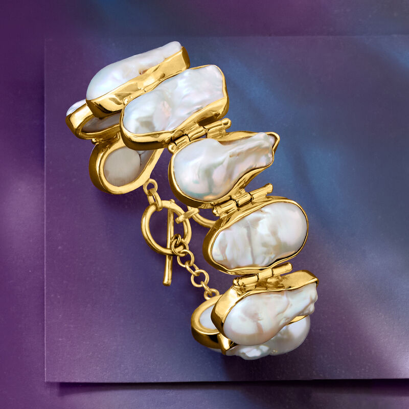 12x21-26mm Cultured Baroque Pearl Bracelet in 18kt Gold Over Sterling image number 3