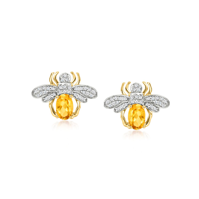 .80 ct. t.w. Citrine and .25 ct. t.w. Diamond Bumblebee Earrings in 14kt Yellow Gold  image number 0