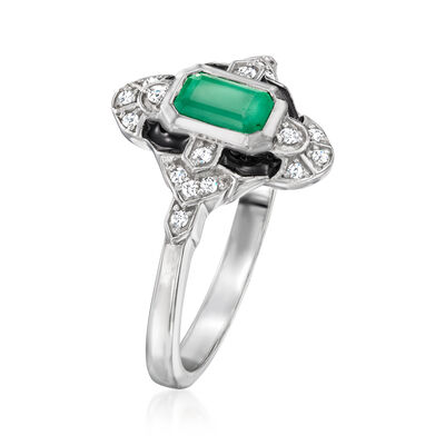 .60 Carat Emerald Ring with .11 ct. t.w. Diamonds and Black Enamel in Sterling Silver
