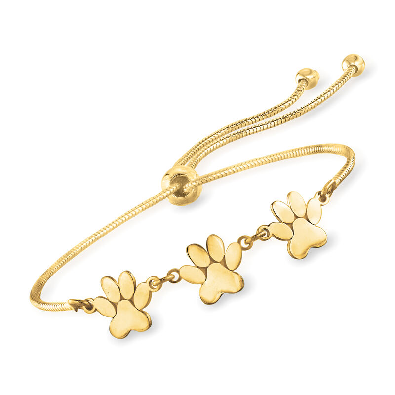 18kt Gold Over Sterling Paw Print Trio Bolo Bracelet  image number 0