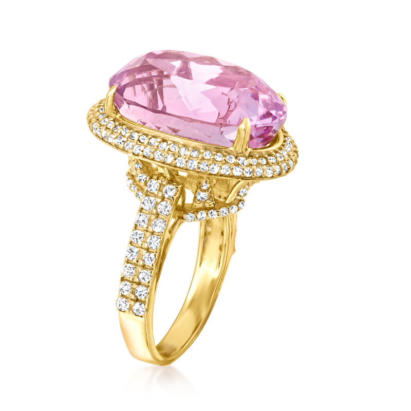 20.00 Carat Kunzite and 1.70 ct. t.w. White Zircon Ring in 14kt Yellow Gold image number 2