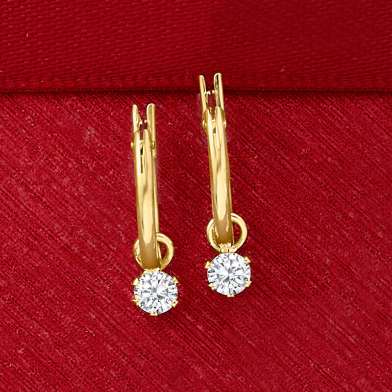 Child's .20 ct. t.w. CZ Hoop Drop Earrings in 14kt Yellow Gold image number 3