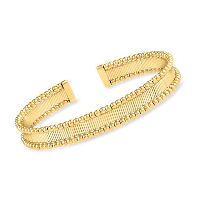Italian 14kt Yellow Gold Beaded-Edge Cuff Bracelet