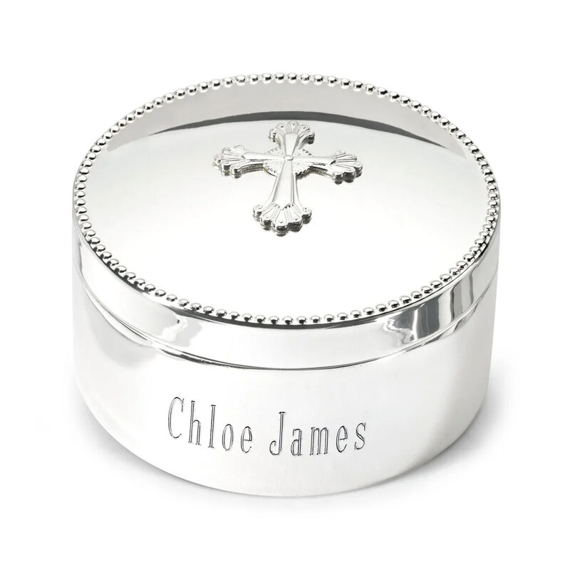 Full Name - Reed & Barton "Abbey Cross" Silver Plate Personalized Rosary Box  image number 0