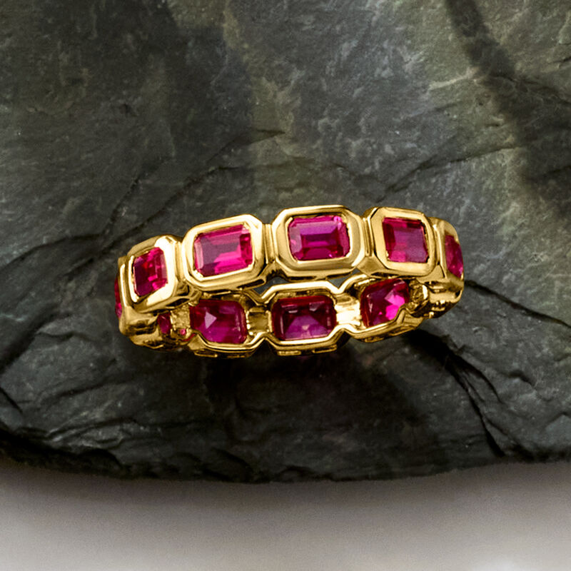 2.30 ct. t.w. Lab-Grown Ruby Eternity Band in 18kt Gold Vermeil image number 3