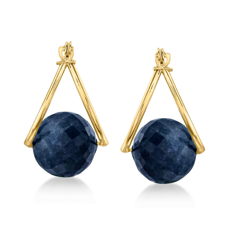 14.00 ct. t.w. Sapphire Bead Double-Hoop Earrings in 14kt Yellow Gold. 5/8&quot; image number 2