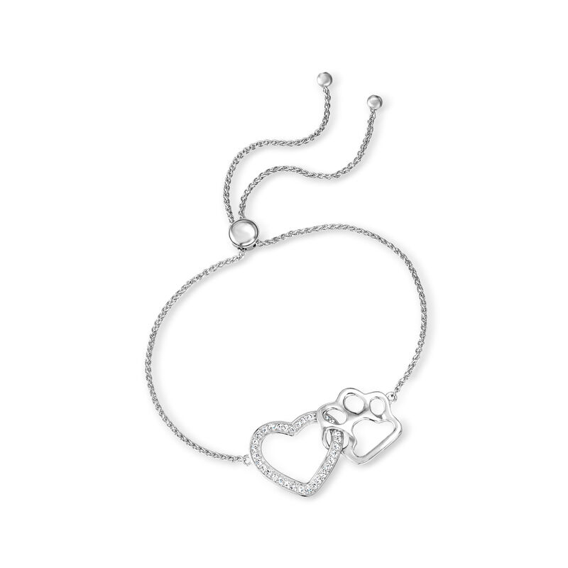 .30 ct. t.w. White Topaz Heart and Paw Print Bolo Bracelet in Sterling Silver image number 2