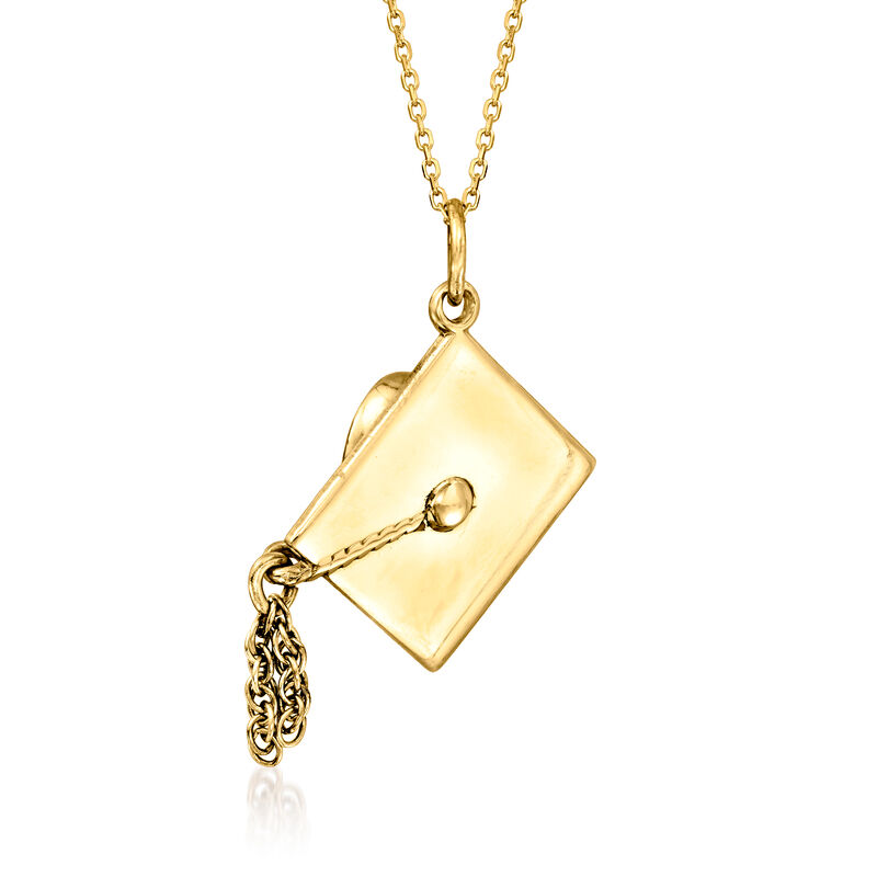 C. 1970 Vintage 14kt Yellow Gold Graduation Cap Pendant Necklace image number 0