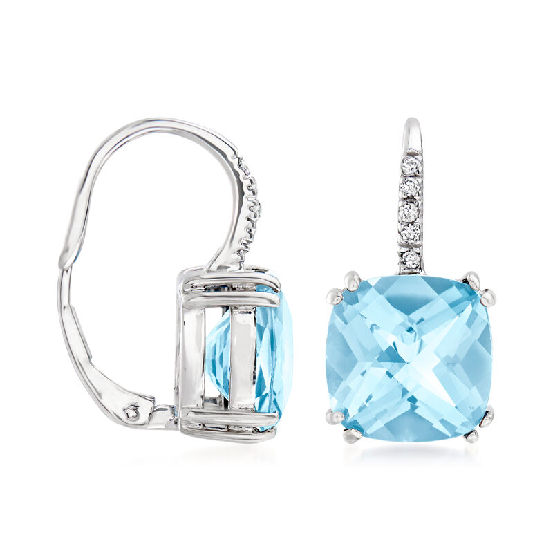 10.00 ct. t.w. Sky Blue Topaz Drop Earrings with Diamonds in 14kt White Gold image number 2