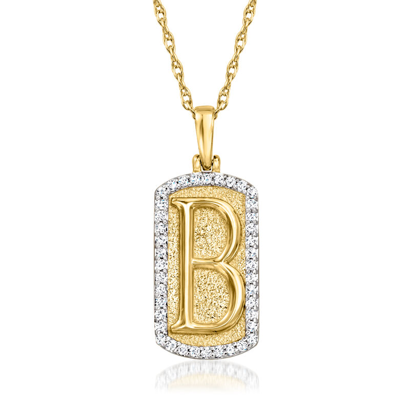B - .20 ct. t.w. Diamond Initial Dog Tag Pendant Necklace in 18kt Gold Over Sterling. 18"  image number 0