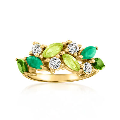 1.40 ct. t.w. Multi-Gemstone and .43 ct. t.w. Lab-Grown Diamond Cluster Ring in 18kt Gold Over Sterling