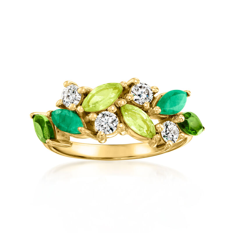 1.40 ct. t.w. Multi-Gemstone and .43 ct. t.w. Lab-Grown Diamond Cluster Ring in 18kt Gold Over Sterling image number 0
