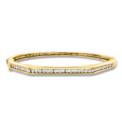 C. 1990 Vintage 1.10 ct. t.w. Diamond Geometric Bangle Bracelet in 14kt Yellow Gold