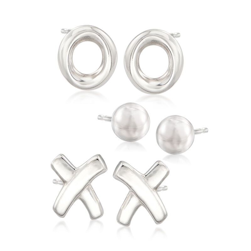 Italian X, O and Bead Jewelry Set: Stud Earrings in Sterling Silver image number 0
