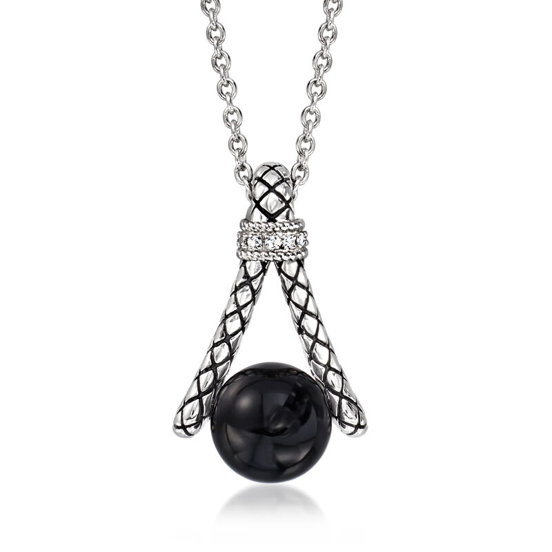 Andrea Candela &quot;Marbella&quot; Onyx Pendant Necklace in Sterling Silver with Diamond Accents and Black Enamel. 17&quot; image number 1