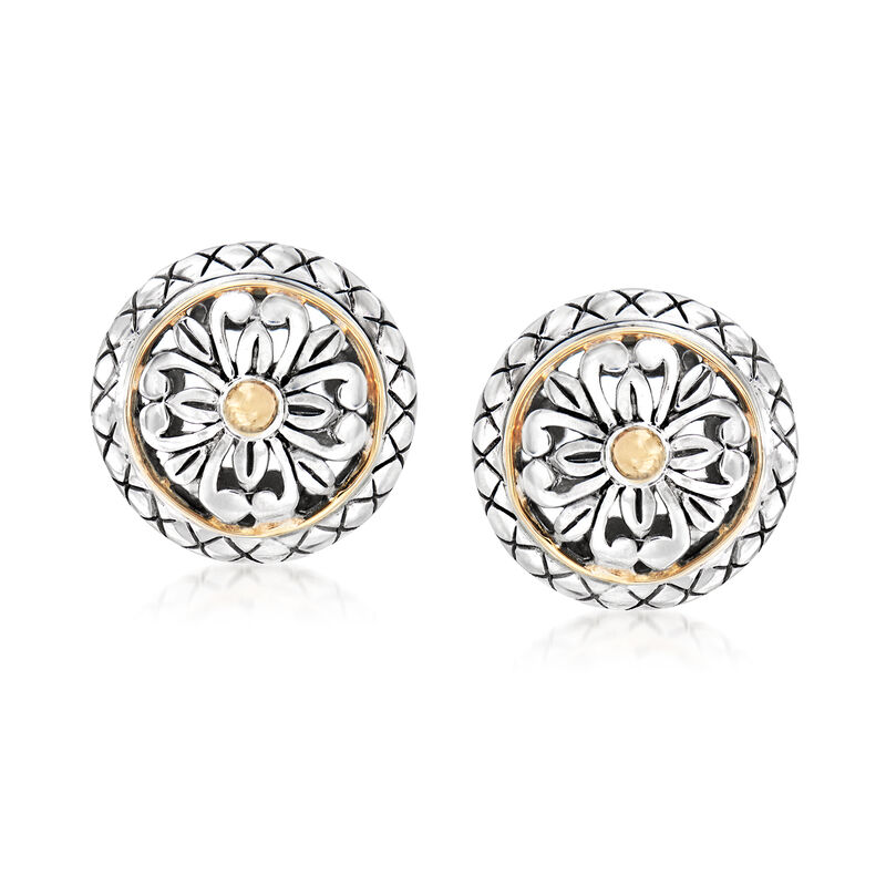 Sterling Silver and 18kt Yellow Gold Floral Earrings image number 0