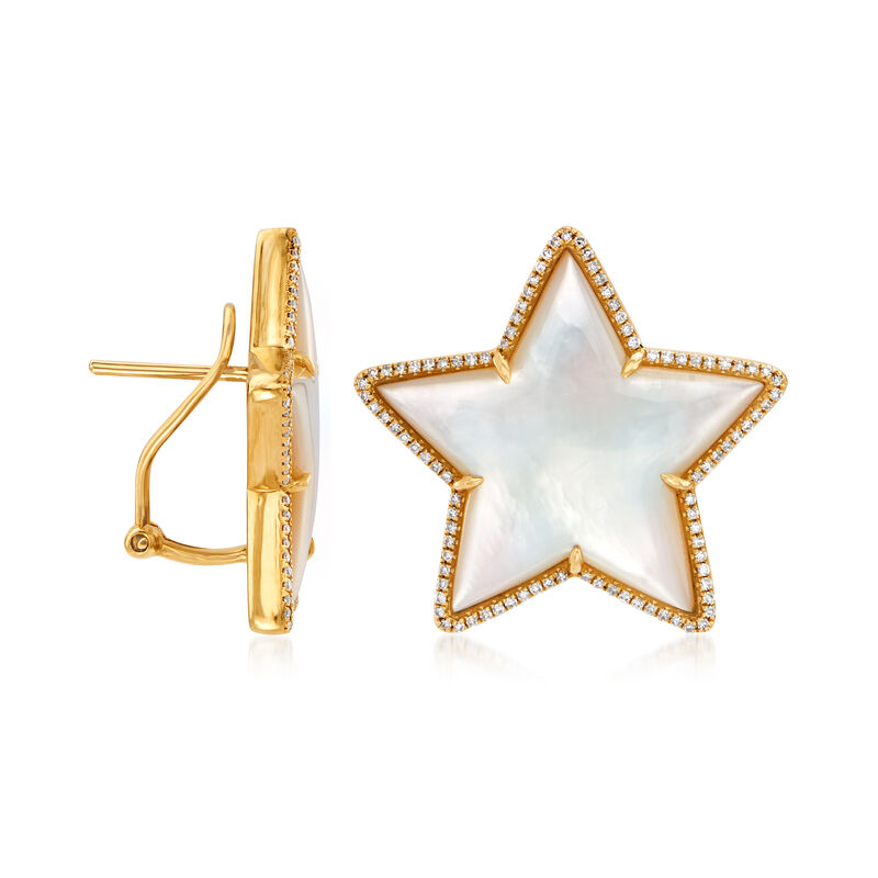 Mother-of-Pearl and .53 ct. t.w. Diamond Star Earrings in 14kt White Gold image number 2