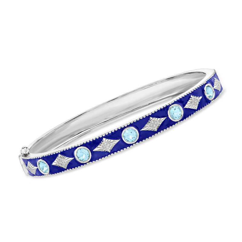 1.30 ct. t.w. Sky Blue Topaz Bangle Bracelet with Diamond Accents and Blue Enamel in Sterling Silver image number 0