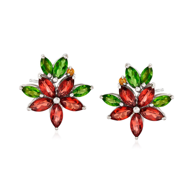 2.62 ct. t.w. Multi-Gemstone Flower Earrings in Sterling Silver image number 0
