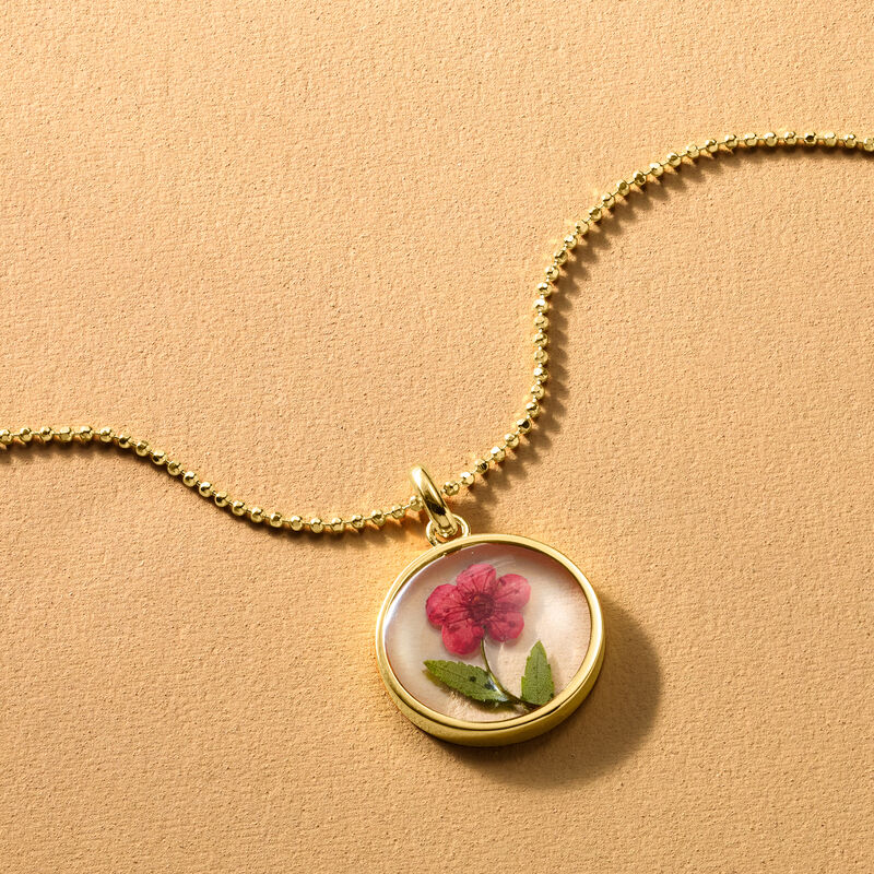 Red Dried Flower Pendant Necklace in 18kt Gold Over Sterling image number 2
