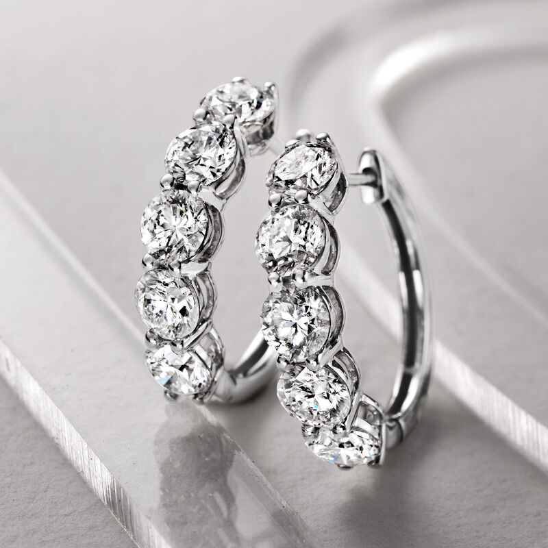 3.00 ct. t.w. Lab-Grown Diamond Five-Stone Hoop Earrings in 14kt White Gold. 5/8" image number 3