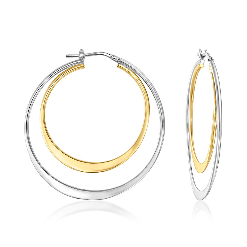 Italian Sterling Silver and 18kt Gold Over Sterling Double-Hoop Earrings. 1 1/2&quot; image number 0