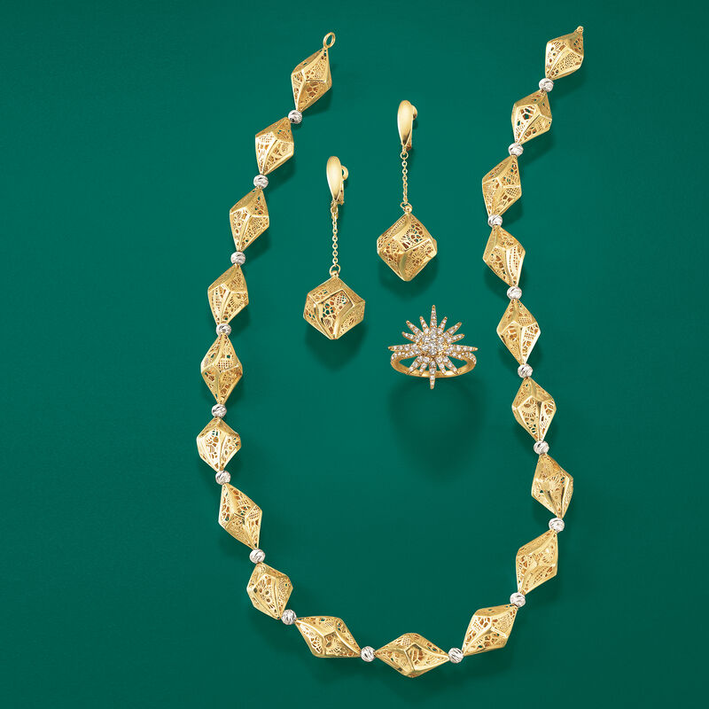 Italian 14kt Yellow Gold Geometric Filigree Drop Earrings image number 3