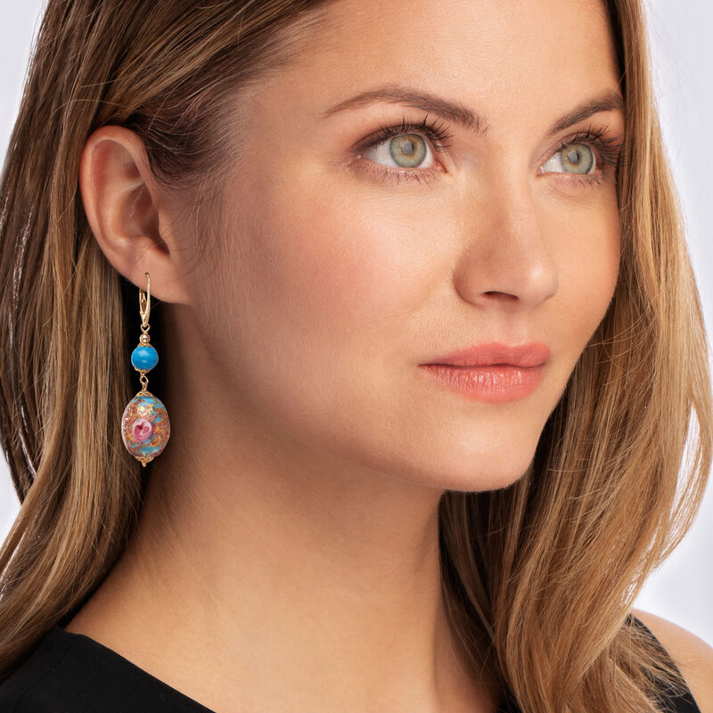Italian Multicolored Murano Glass Bead Drop Earrings in 18kt Gold Over Sterling  image number 1