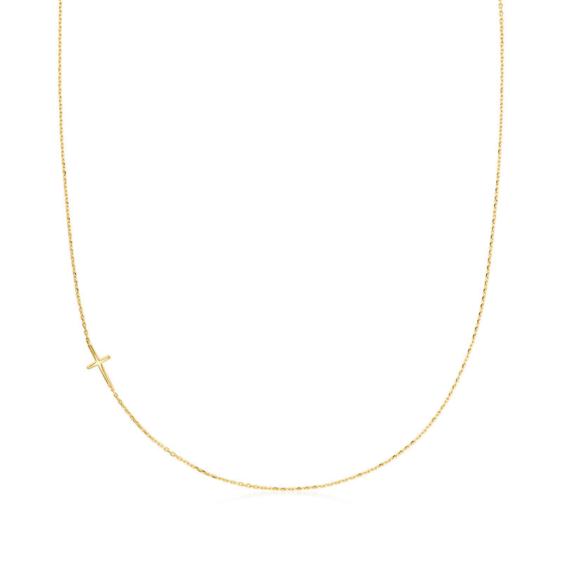 14kt Yellow Gold Sideways Cross Necklace. 16&quot; image number 1