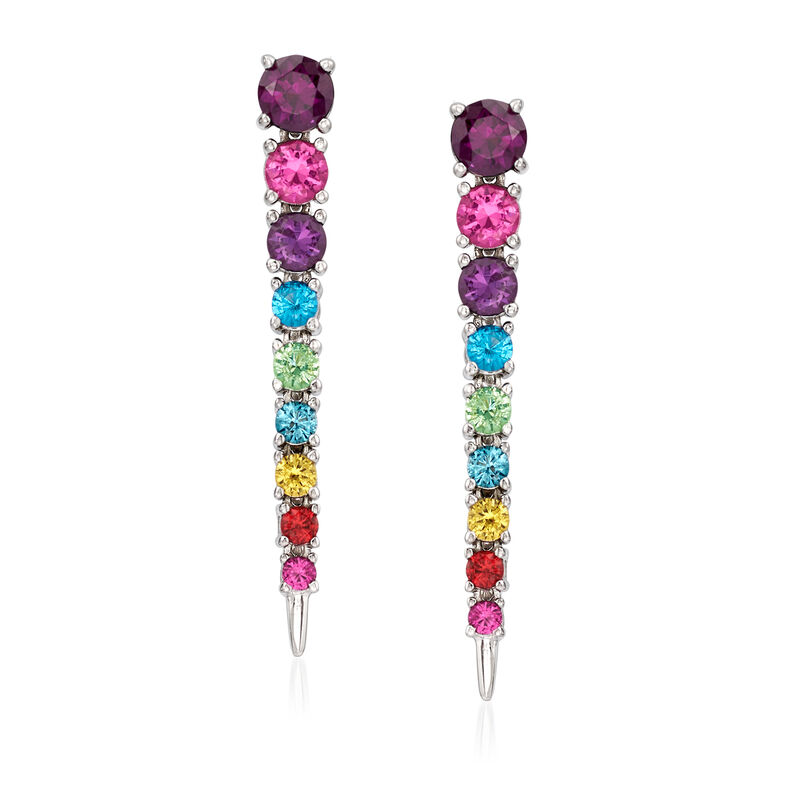 2.00 ct. t.w. Multicolored CZ Drop Earrings in Sterling Silver image number 0