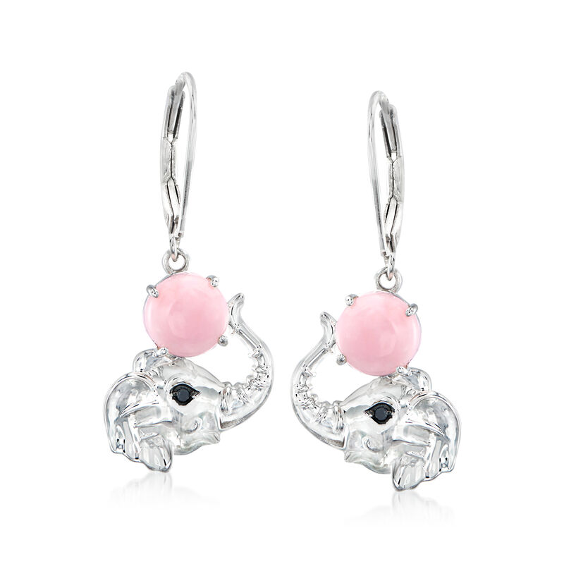 Pink Opal Elephant Drop Earrings in Sterling Silver image number 0