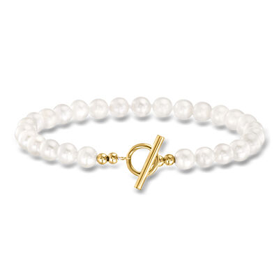 5.5-6mm Cultured Pearl Toggle Bracelet in 14kt Yellow Gold