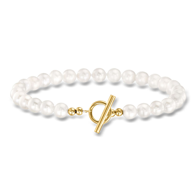 5.5-6mm Cultured Pearl Toggle Bracelet in 14kt Yellow Gold image number 0