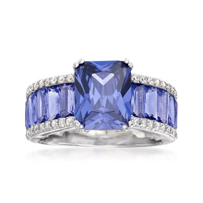 6.70 ct. t.w. Simulated Tanzanite and .20 ct. t.w. CZ Ring in Sterling Silver