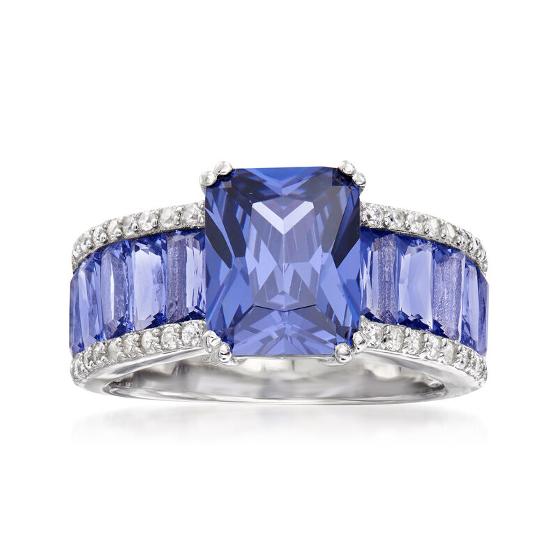 6.75 ct. t.w. Simulated Tanzanite and .20 ct. t.w. CZ Ring in Sterling Silver image number 0