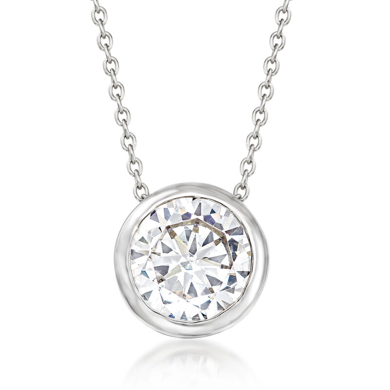 3.10 Carat Bezel-Set CZ Solitaire Necklace in Sterling Silver. 18&quot; image number 1