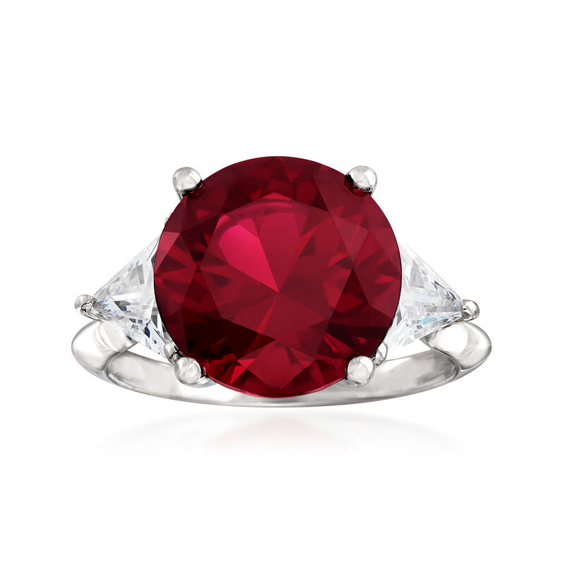 6.30 Carat Simulated Ruby and 1.50 CZ Ring in Sterling Silver image number 0