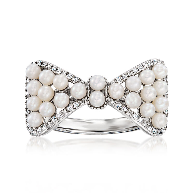 2-2.5mm Cultured Pearl and .10 ct. t.w. Diamond Bow Ring in Sterling Silver image number 0